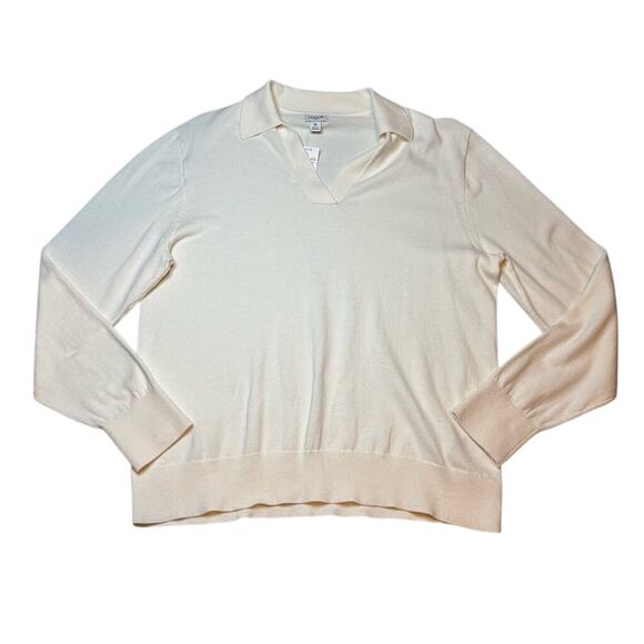 J.Crew Ivory Cotton Collared V-Neck Sweater Polo XL NWT Lightweight Knit - Picture 4 of 7